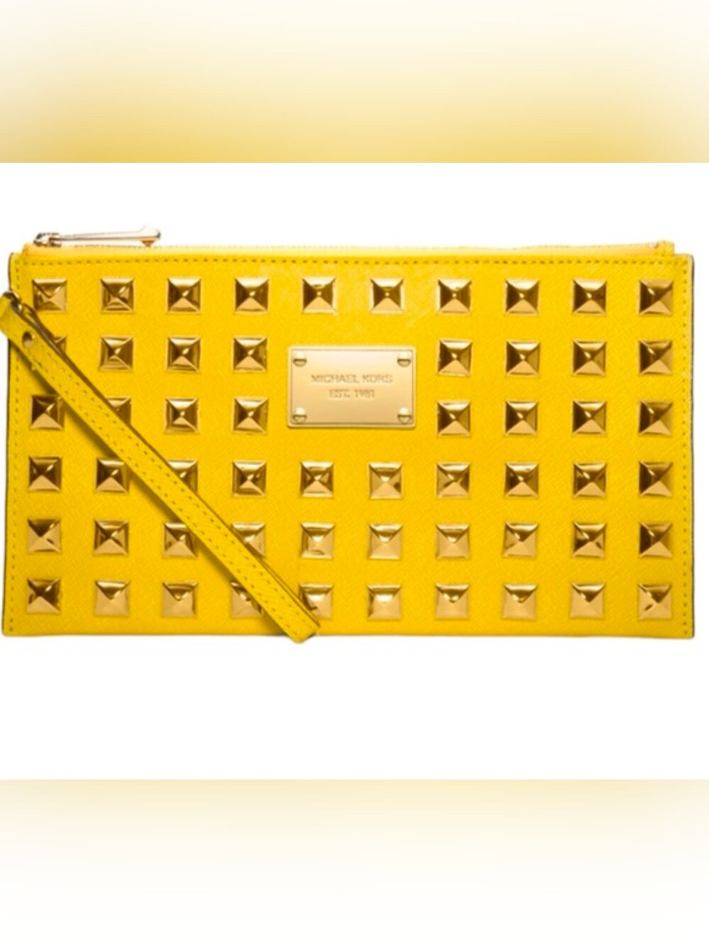 Michael Kors Yellow Studded Large Wristlet Clutch